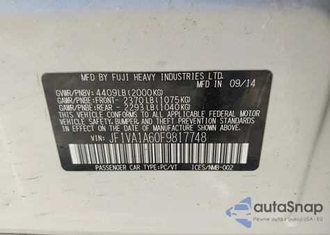 2015 Subaru Wrx из США, поврежденный, VIN JF1VA1A60F9817748